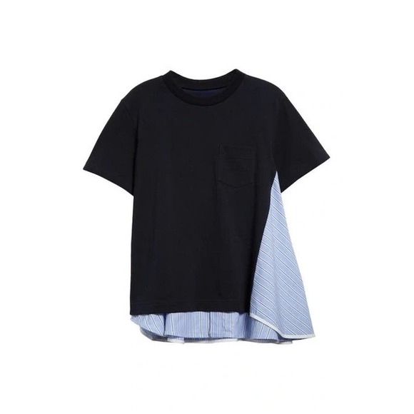 Sacai Poplin Jersey Women's Size 4 Navy Mixed Media Cotton Top $410 - Picture 1 of 7